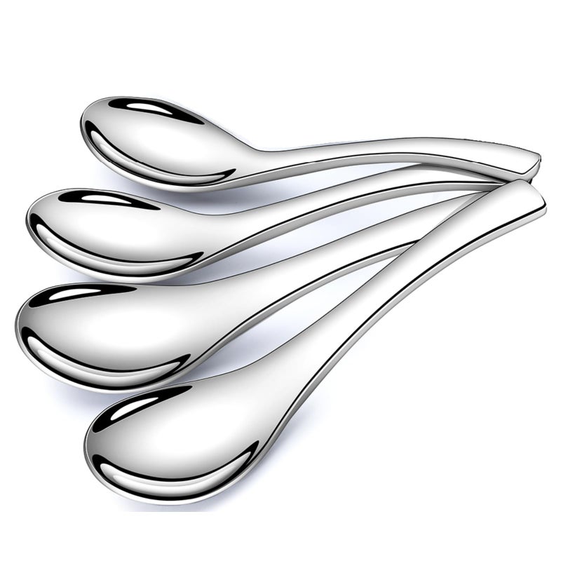 AYFDISHS Stainless Steel Soup Spoons - 6 Inch Heavy Duty Asian Soup Spoon for Ramen, Rice, Tea, and Milk, Set of 4 Short Handle Ramen Spoons, Dishwasher Safe, Silver Chinese Table Spoon - Image 1
