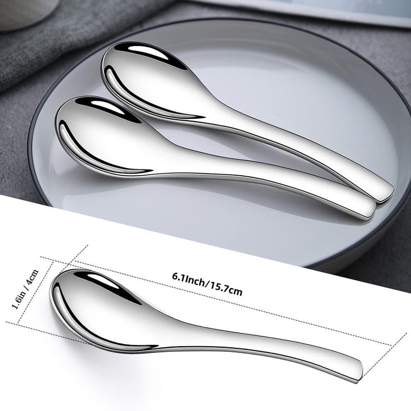 AYFDISHS Stainless Steel Soup Spoons - 6 Inch Heavy Duty Asian Soup Spoon for Ramen, Rice, Tea, and Milk, Set of 4 Short Handle Ramen Spoons, Dishwasher Safe, Silver Chinese Table Spoon - Image 2