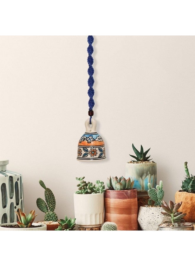 Shopping Shots Pack of 5 Ceramic Hand-Painted Large Size (5 inch) Bells Tied with Macrame Knots with 5 Ceramic Hooks Packed in Sophisticated Thermo Safe Box Assorted Print & Colours. - Image 2