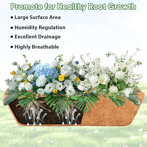 LCHUANG Deck Railing Planter Window Box - 3 Pack 24 Inch Deck Balcony Rail Planter with Coconut Coir Liner, Fence Metal Hanging Flower Planter Basket Deck Railing Planter Boxes for Outdoor Lawn - Image 4