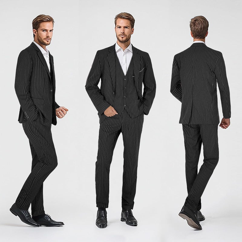 HIGAKI Men's 4 Piece 1920s Suit One Button Vintage Suit,Jacket Vest Pants with Hat(2XL, Z3727HB) - Image 2