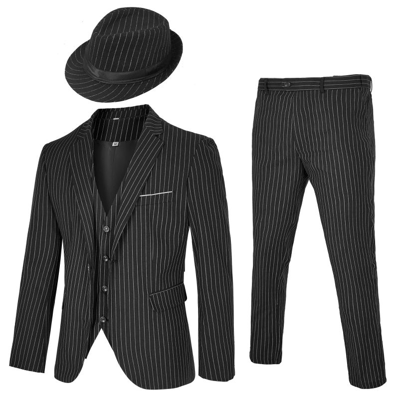 HIGAKI Men's 4 Piece 1920s Suit One Button Vintage Suit,Jacket Vest Pants with Hat(2XL, Z3727HB) - Image 1