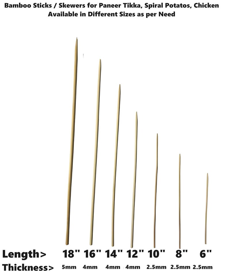 Inditradition Natural Bamboo Skewer Sticks for BBQ, Tandoor, Grill, Spiral Potato, Paneer Tikka, Chicken Tikka - Pack of 100 (6" Long x 2.5mm Thick) - Image 4