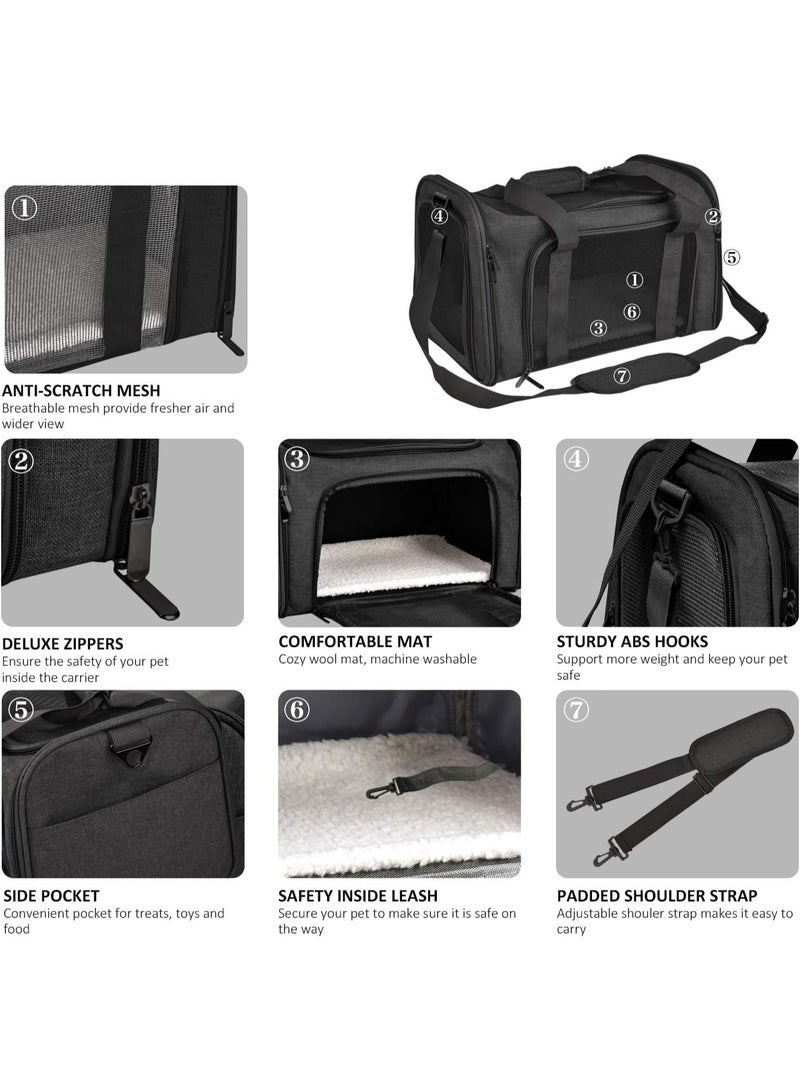 حاملات القطط حامل الكلاب الحيوانات الأليفة للقطط الصغيرة والمتوسطة والكلاب والجراء حتى 15 رطلاً، معتمدة من إدارة أمن النقل (TSA) للطيران، ذات جوانب ناعمة، قابلة للطي للسفر - أسود - Image 3