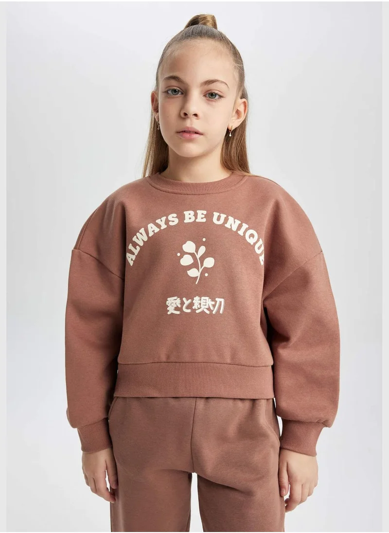 DeFacto Girl Crew Neck Long Sleeve Knitted Sweatshirt
