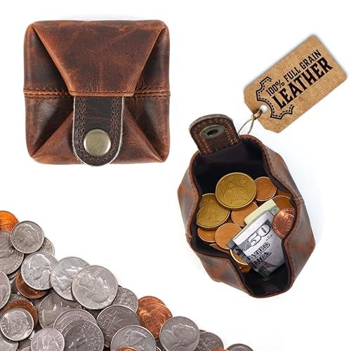 LEATHER TOWN Leather Coin Pouch - Compact Change Holder and Mini Pocket Wallet for Men & Women (Brown) - Image 1