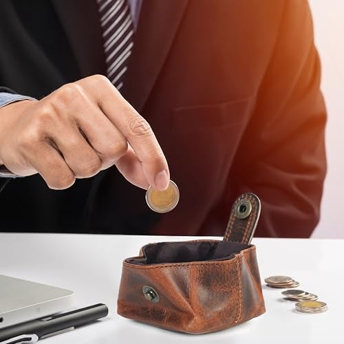 LEATHER TOWN Leather Coin Pouch - Compact Change Holder and Mini Pocket Wallet for Men & Women (Brown) - Image 2