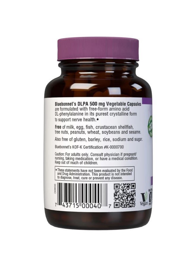 Bluebonnet Nutrition DLPA (DL-Phenylalanine) 500 mg, Free-Form Amino Acid, for Nervous System Support, Soy & Gluten Free, Non-GMO, Kosher, Vegan, 30 Servings, White, 30 Count - Image 3