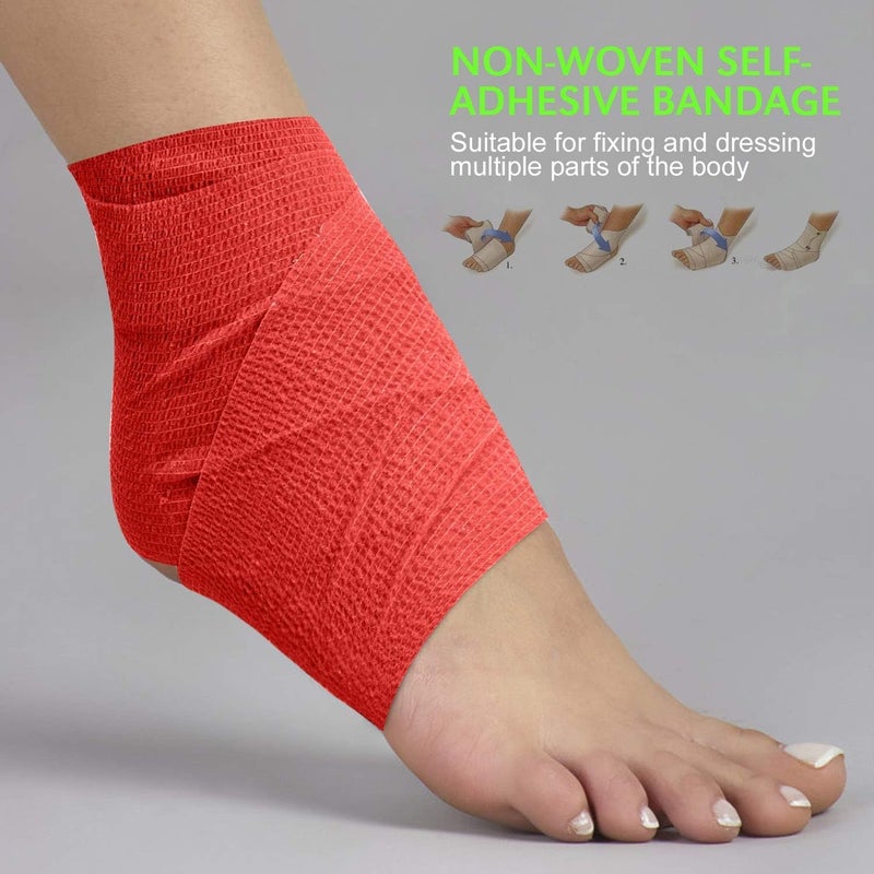 MuscleFix Breathable Self Adhesive Wrap, Athletic, Non Woven Cohesive Bandage – for Sports, First Aid Medical, Wrist, Swelling (5 cm, 4.5 mtr) Pack of 4 (Red) - Image 1