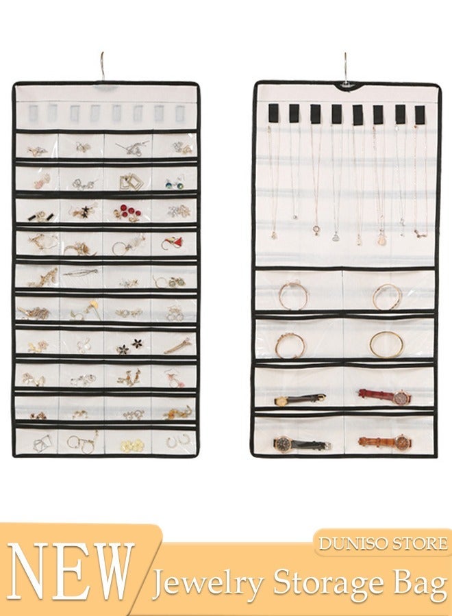 DUNISO Hanging Jewelry Organizer Storage Roll with Hanger Metal Hooks, Double-Sided Jewelry Holder for Earrings, Necklaces, Rings Large Capacity Holder Box for Closet, Wall, Door - Image 1