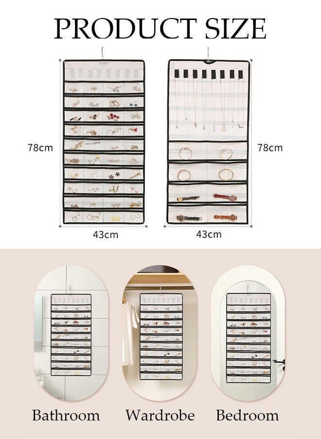 DUNISO Hanging Jewelry Organizer Storage Roll with Hanger Metal Hooks, Double-Sided Jewelry Holder for Earrings, Necklaces, Rings Large Capacity Holder Box for Closet, Wall, Door - Image 2