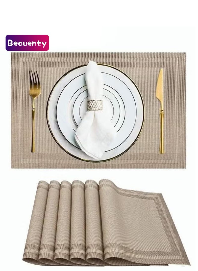 Beauenty 6 Pieces Placemat High-quality PVC Material Heat Insulation Anti-oil Not Easy to Mold Suitable for Home Use Hotel Restaurant Cafe Etc Brown 45x30 cm - Image 1
