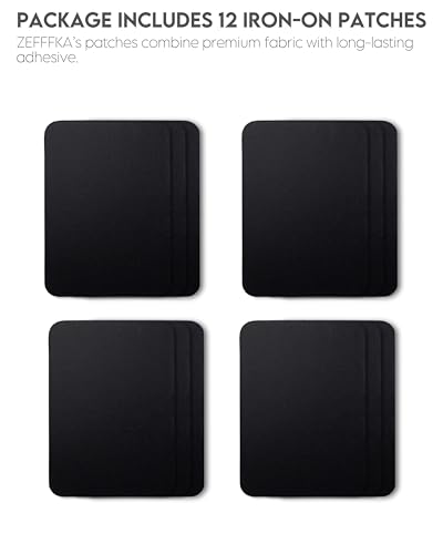 ZEFFFKA Premium Quality Fabric Ironon Patches Inside Outside Strongest Glue 100 Cotton Black Repair Decorating Kit 12 Pieces Size 3 by 414 75 cm x 105 cm - Image 3
