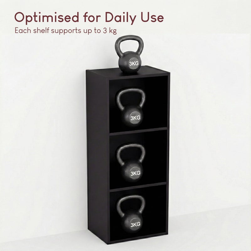 Vida Designs Oxford 3 Tier Cube Bookcase, Black Wooden Shelving Display Storage Unit Office Living Room Furniture - Image 4