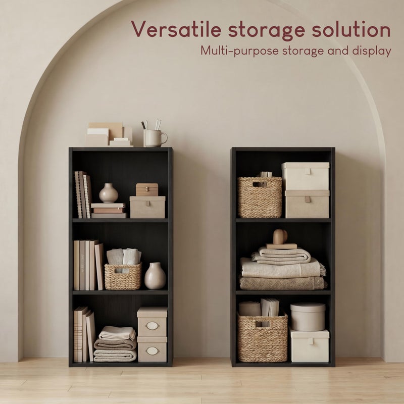 Vida Designs Oxford 3 Tier Cube Bookcase, Black Wooden Shelving Display Storage Unit Office Living Room Furniture - Image 3