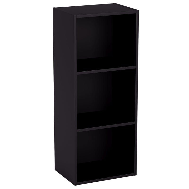 Vida Designs Oxford 3 Tier Cube Bookcase, Black Wooden Shelving Display Storage Unit Office Living Room Furniture - Image 1