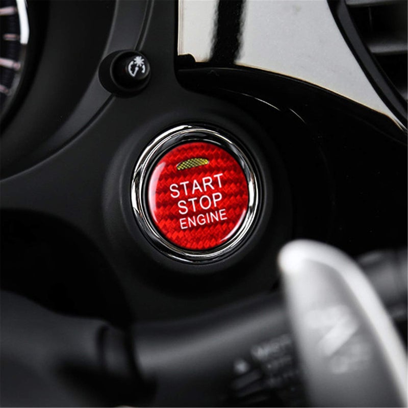 Generic M.JVisun Red Ignition Starter Switch Sticker for Mitsubishi ASX Outlander Eclipse Cross Start Stop Engine Button Cover Genuine Carbon Fiber Material  - Image 1