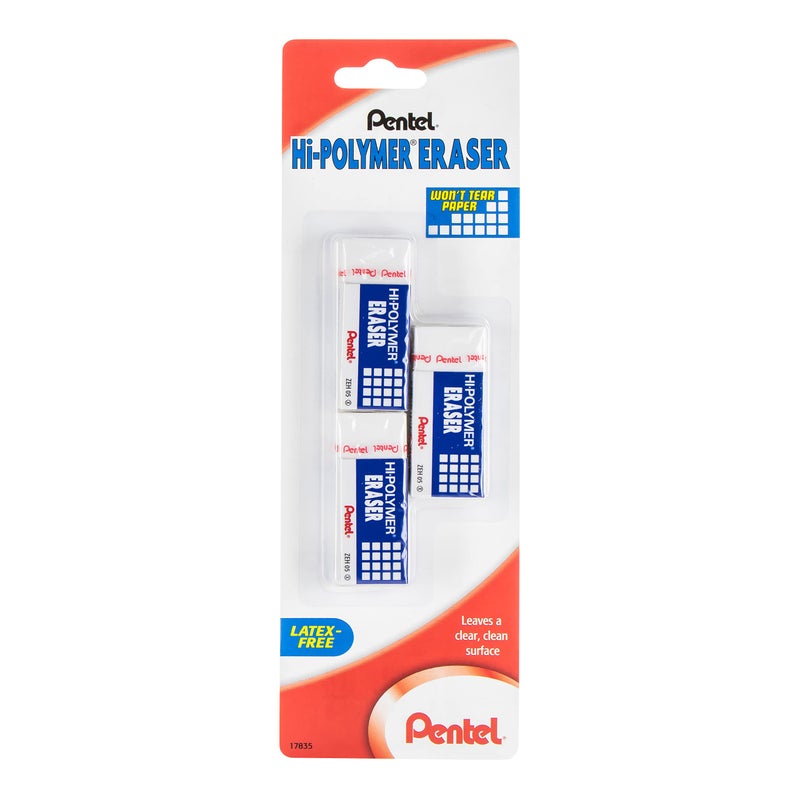 Pentel Hi-Polymer Block Eraser, Small, 3 Pack (ZEH05BP2F) - Image 1