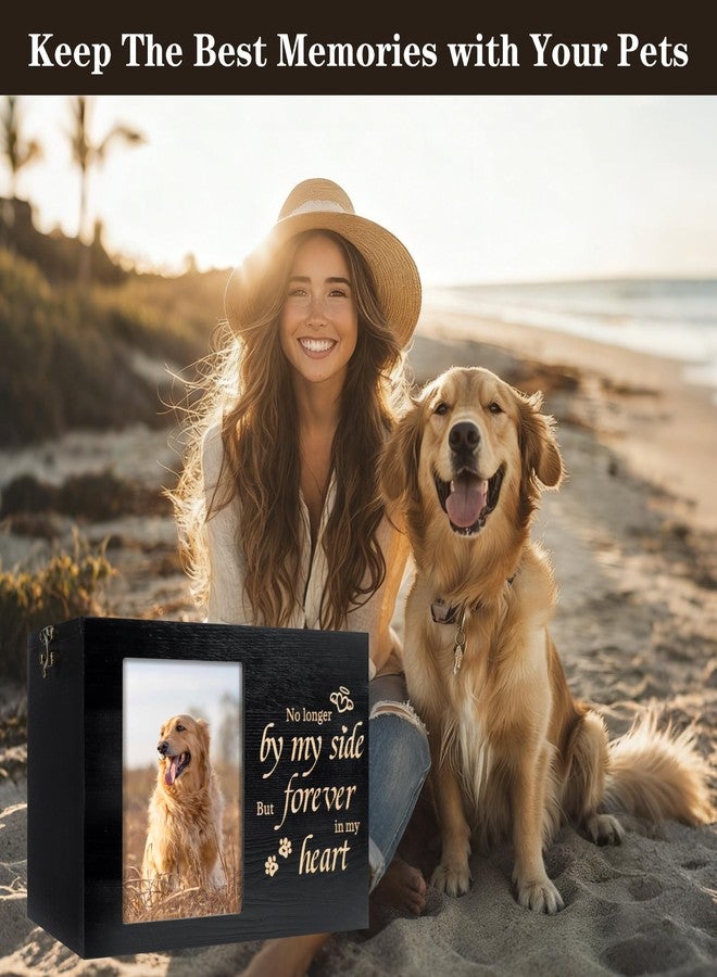 RINVEE Pet Urns for Dogs or Cats Ashes with Photo Frame, Wooden Memory Box for Keepsakes with Black Flannel as Lining, Pet Memorial Gifts for Dogs (Black X-Large) - Image 5