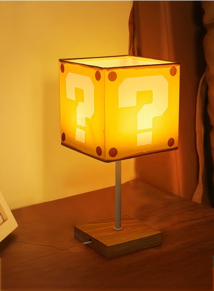 DUNISO مصباح طاولة بجانب السرير، مصباح مكتب قماشي موفر للطاقة بتقنية LED، مصباح غرفة نوم بظل مربع من الخشب الصلب، نموذج بقدم عالية، سطوع ضوء دافئ ثابت، مناسب لغرفة المعيشة، الدراسة وغرفة النوم - Image 1