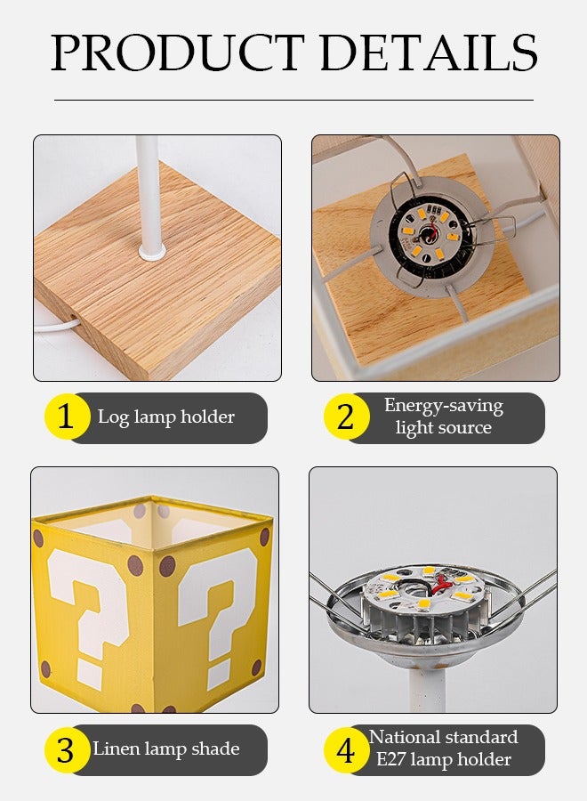 DUNISO مصباح طاولة بجانب السرير، مصباح مكتب قماشي موفر للطاقة بتقنية LED، مصباح غرفة نوم بظل مربع من الخشب الصلب، نموذج بقدم عالية، سطوع ضوء دافئ ثابت، مناسب لغرفة المعيشة، الدراسة وغرفة النوم - Image 5