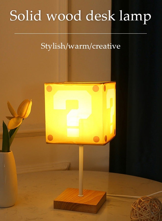 DUNISO مصباح طاولة بجانب السرير، مصباح مكتب قماشي موفر للطاقة بتقنية LED، مصباح غرفة نوم بظل مربع من الخشب الصلب، نموذج بقدم عالية، سطوع ضوء دافئ ثابت، مناسب لغرفة المعيشة، الدراسة وغرفة النوم - Image 3