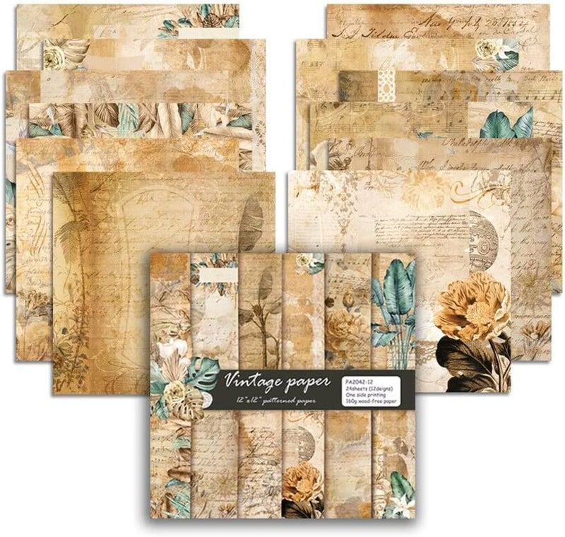 GOMTYEA Scrapbook Paper 12x12 inch - Vintage Botanical Floral Double Sided Pattern Designer Decoupage Craft Paper Pads for Gift Wrapping Card Making Photo Collage Album Wedding Home - Image 2