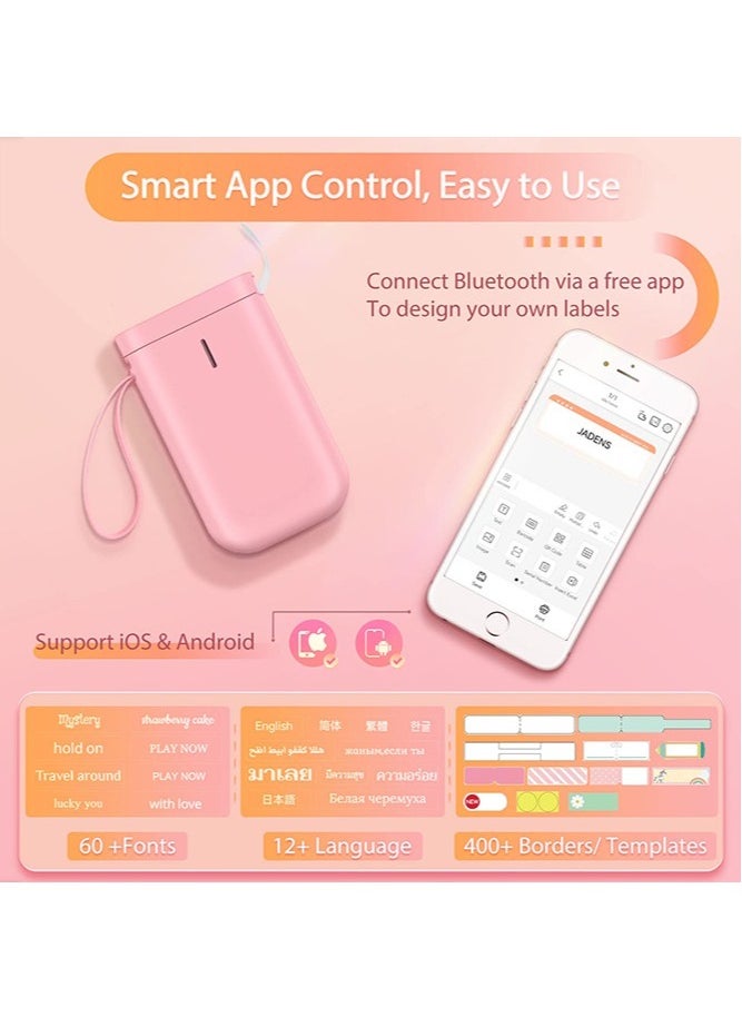NIIMBOT - D11 Label Maker Machine Portable Bluetooth Sticker Label Printer with 1 Roll 12*40mm White Tape, USB Rechargeable, Inkless Thermal Label Maker with 10-15mm Print Width, Ideal for Office Home Organization and Small Business Supplies, Pink - Image 1