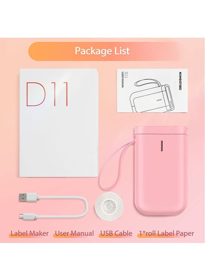 NIIMBOT - D11 Label Maker Machine Portable Bluetooth Sticker Label Printer with 1 Roll 12*40mm White Tape, USB Rechargeable, Inkless Thermal Label Maker with 10-15mm Print Width, Ideal for Office Home Organization and Small Business Supplies, Pink - Image 1