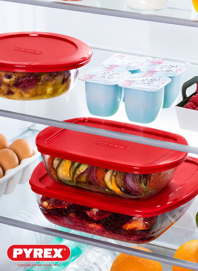 بيريكس Pyrex Cook&Store Set of 2 Rectangular Glass Roasters with Red Lids, 1.2L & 2.5L Borosilicate Glass Baking Dishes, Oven, Freezer & Food Storage Containers - Image 4