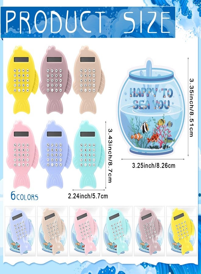 Tellegloww 30 Set Operation Christmas Bulk Item Mini Calculator Cute Basic Fish Shape Pocket Calculator with Happy Card for Classroom - Image 2