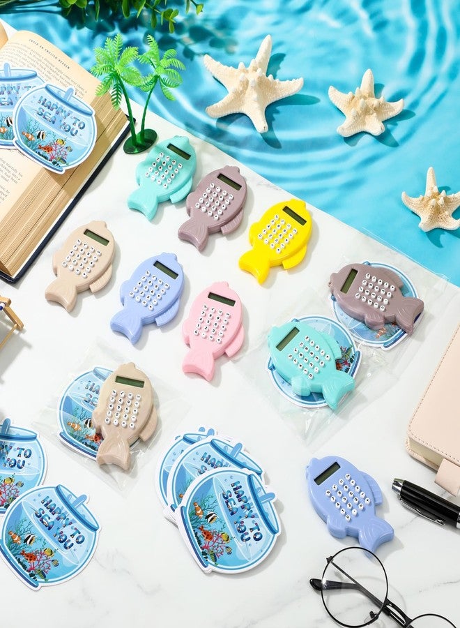 Tellegloww 30 Set Operation Christmas Bulk Item Mini Calculator Cute Basic Fish Shape Pocket Calculator with Happy Card for Classroom - Image 4