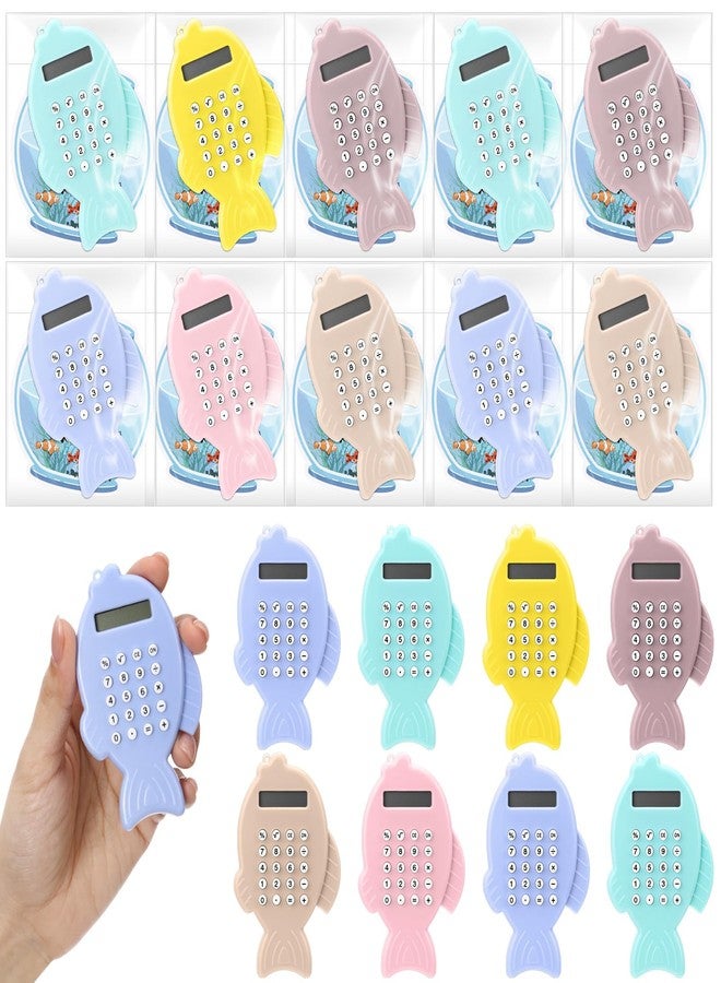 Tellegloww 30 Set Operation Christmas Bulk Item Mini Calculator Cute Basic Fish Shape Pocket Calculator with Happy Card for Classroom - Image 1