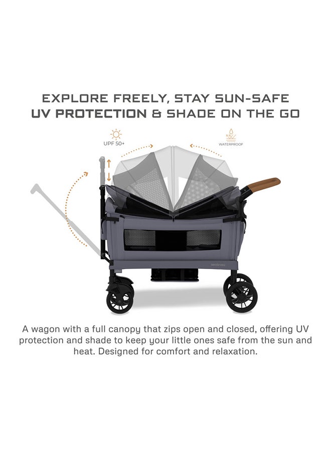 neobreez ADVI Wagon Cargo Push Pull Foldable Stroller For 2 Kids, UV And Waterproof Removable Canopy, Gift And String Bag, Phone Holder, 2in1 Cup Holder, Toy Strap, Reflective Stickers, 6m to 4yrs, 44kg, 3yrs Warranty  - Image 2