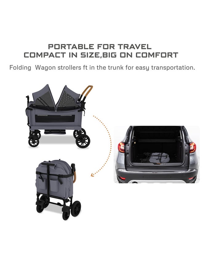 neobreez ADVI Wagon Cargo Push Pull Foldable Stroller For 2 Kids, UV And Waterproof Removable Canopy, Gift And String Bag, Phone Holder, 2in1 Cup Holder, Toy Strap, Reflective Stickers, 6m to 4yrs, 44kg, 3yrs Warranty  - Image 3