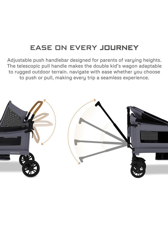 neobreez ADVI Wagon Cargo Push Pull Foldable Stroller For 2 Kids, UV And Waterproof Removable Canopy, Gift And String Bag, Phone Holder, 2in1 Cup Holder, Toy Strap, Reflective Stickers, 6m to 4yrs, 44kg, 3yrs Warranty  - Image 4