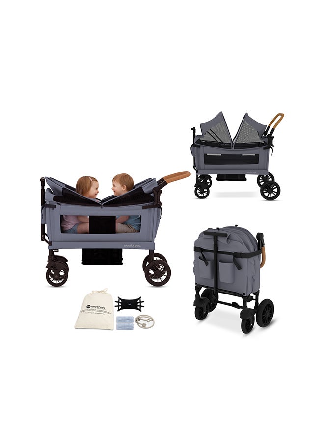 neobreez ADVI Wagon Cargo Push & Pull Foldable Double Stroller For 2 Kids, Waterproof UPF 50+ Removable Canopy, 2in1 Cup Holder, 6m-4yrs, 44kg,  3yrs Warranty - Image 1