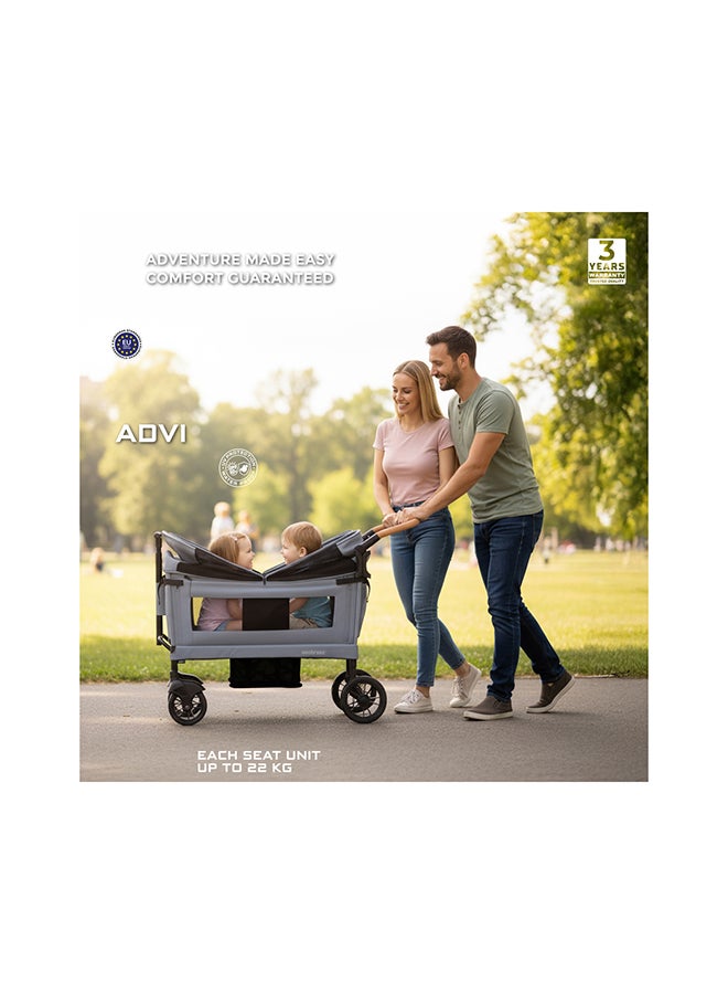 neobreez ADVI Wagon Cargo Push & Pull Foldable Double Stroller For 2 Kids, Waterproof UPF 50+ Removable Canopy, 2in1 Cup Holder, 6m-4yrs, 44kg,  3yrs Warranty - Image 4