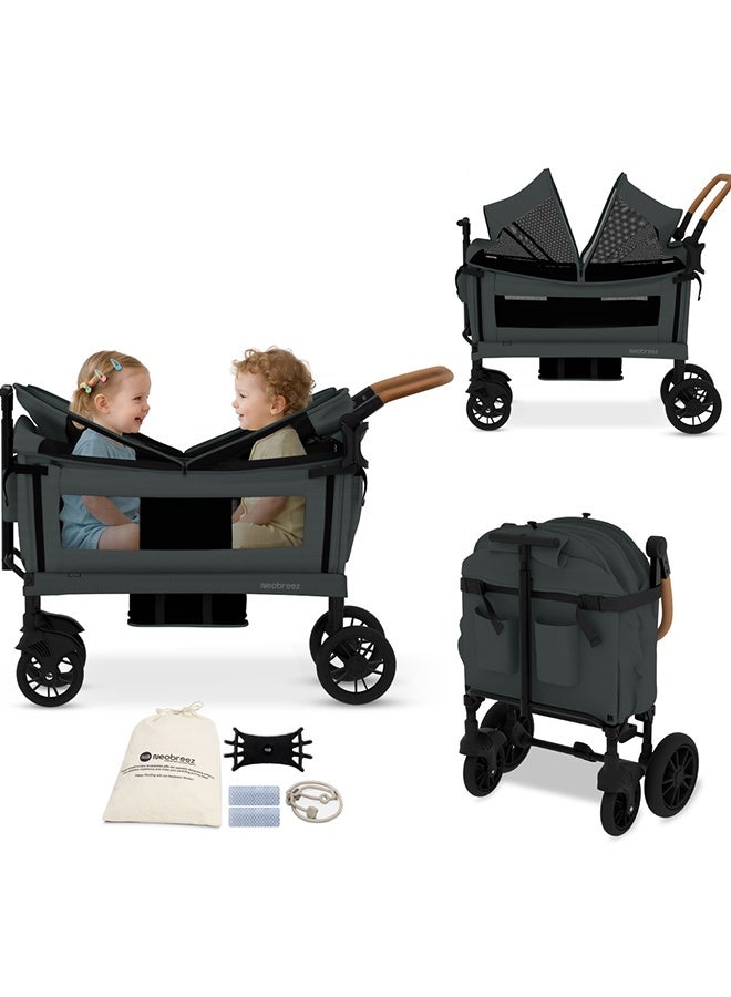 نيوبريز عربة أطفال مزدوجة قابلة للطي من  مع مظلة قابلة للإزالة وحامل أكواب - Image 1