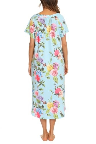 YOZLY Nightgowns for Women Short Sleeve Long Night Gowns Soft V Neck Sleepwear with Pockets, Flowers, Small - Image 5