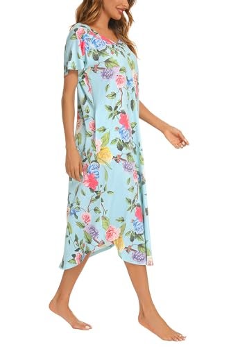 YOZLY Nightgowns for Women Short Sleeve Long Night Gowns Soft V Neck Sleepwear with Pockets, Flowers, Small - Image 4