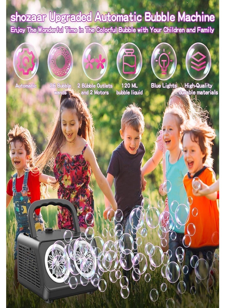 دي إم جي تك آلة فقاعات، مروحة فقاعات آلية مُحسّنة، صانع فقاعات محمول بمحركين، يعمل بالبطارية/الشاحن، مناسب للاحتفالات الداخلية والخارجية مثل الاحتفالات بالعيد والزواج - Image 2