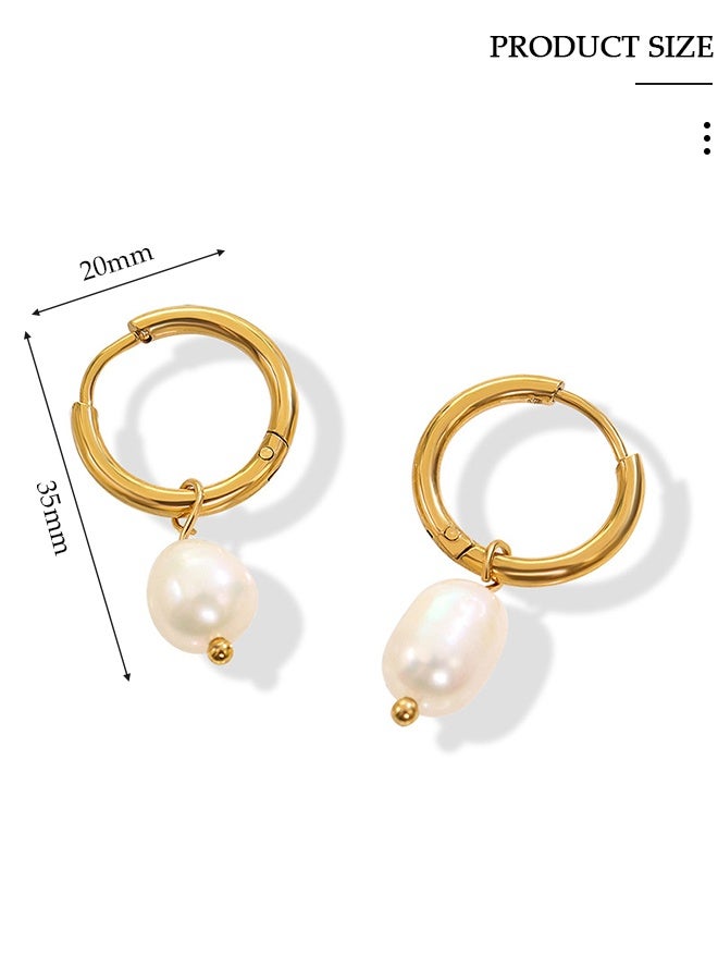 DUNISO Small Hoop Pearl Earrings for Women's, Natural Fresh-water Pearl Earrings, Dainty Pendant Earrings, Hypoallergenic Earrings, Pearl Drop Dangle Earrings for Women Girls - Image 4