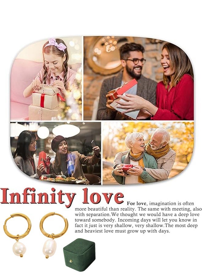 DUNISO Small Hoop Pearl Earrings for Women's, Natural Fresh-water Pearl Earrings, Dainty Pendant Earrings, Hypoallergenic Earrings, Pearl Drop Dangle Earrings for Women Girls - Image 2