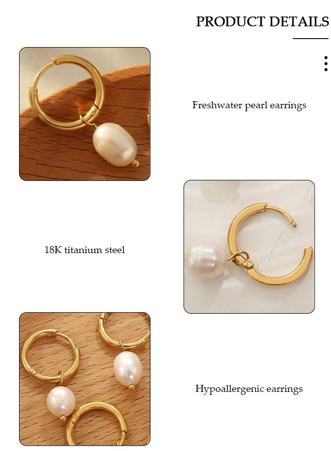 DUNISO Small Hoop Pearl Earrings for Women's, Natural Fresh-water Pearl Earrings, Dainty Pendant Earrings, Hypoallergenic Earrings, Pearl Drop Dangle Earrings for Women Girls - Image 5
