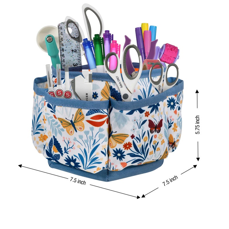 SINGER 360 Degree Rotating Organizer for Tabletop, Counter, Storage, Sewing Supplies, Art Supplies with Compartments, Butterfly Floral Print - Image 5