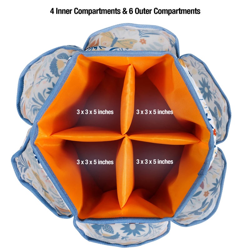 SINGER 360 Degree Rotating Organizer for Tabletop, Counter, Storage, Sewing Supplies, Art Supplies with Compartments, Butterfly Floral Print - Image 3