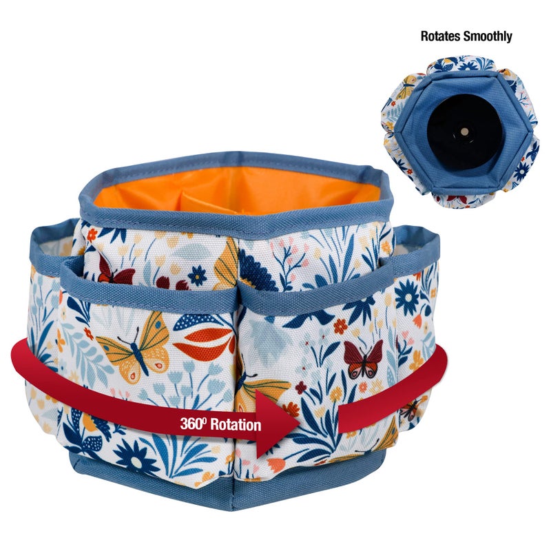 SINGER 360 Degree Rotating Organizer for Tabletop, Counter, Storage, Sewing Supplies, Art Supplies with Compartments, Butterfly Floral Print - Image 4
