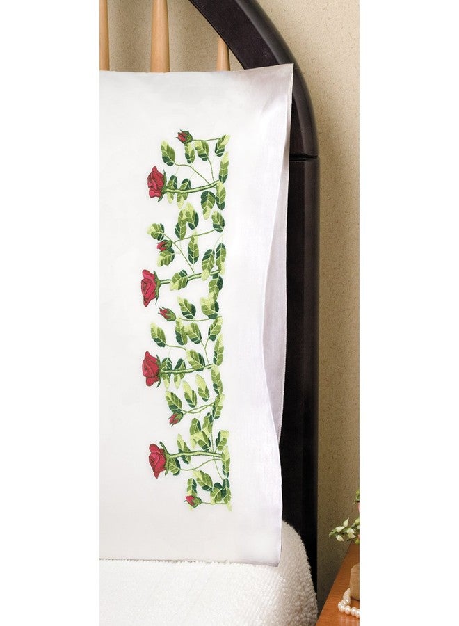 Tobin Stamped Pillowcase Pair Stamped Cross Stitch Kit for Embroidery, 20 by 30-Inch, Rose Row , White - Image 5