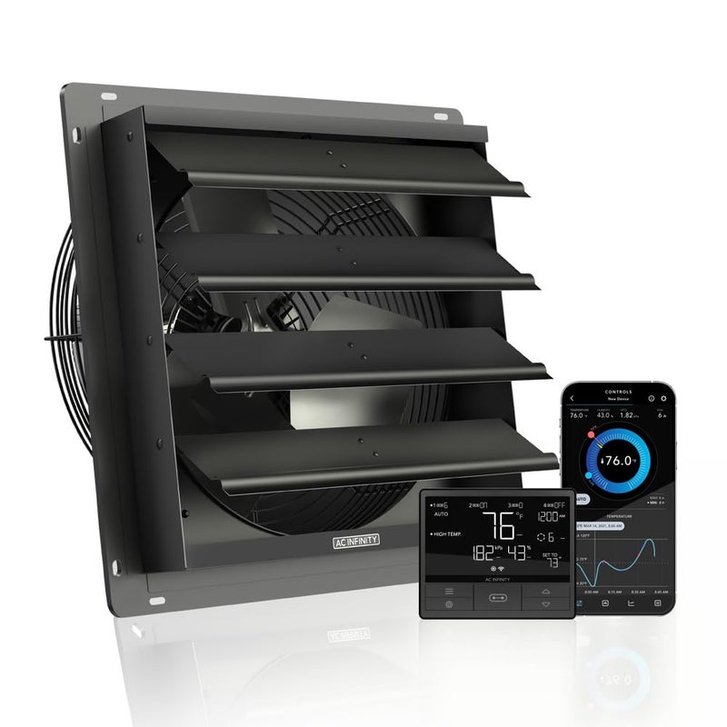 AC Infinity AC Infinity AIRLIFT T14 Shutter Exhaust Fan 14 with WiFi Temperature Humidity Controller ECMotor Wall Mount Ventilation and Cooling for Sheds Attics Workshops and Greenhouses 